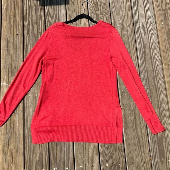 Lilla P 🐾 Red / Orange Knit V Neck Sweater Size Large, MSRP $158 - Picture 2 of 8